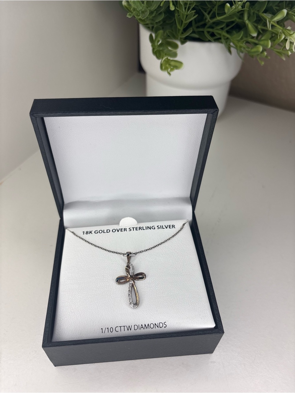 Diamond Cross Pendant Necklace 18K Gold Vermeil Sterling Silver 1/10 CTW